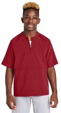 Sport-Tek YJST489 Athletic Youth Repeat 1/2-Zip Short Sleeve Jacket in Deep Red size XS   Polyester/Spandex Blend