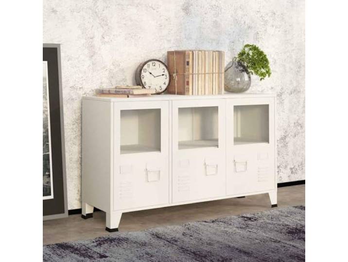 HEFZGDB Industrielles Sideboard mit Glastüren und Stauraum im stilvollen industriellen Design zur Aufbewahrung von Büchern und Dekoration