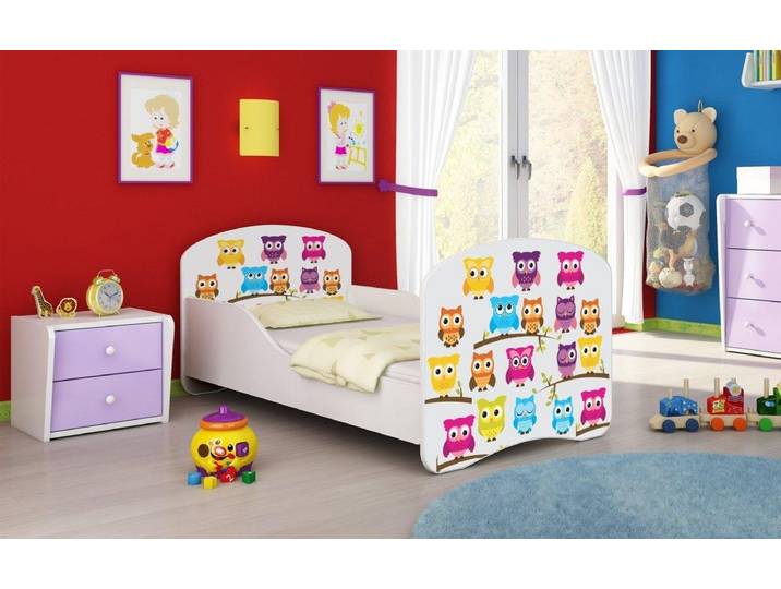 Kinderbett Milena mit verschiedenen Mustern - 140x70 - Owls - Luxusbetten24