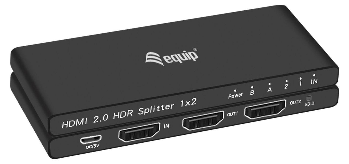 Equip 332716 HDMI 2.0 splitter met 2 poorten, 4K/60Hz, zwart