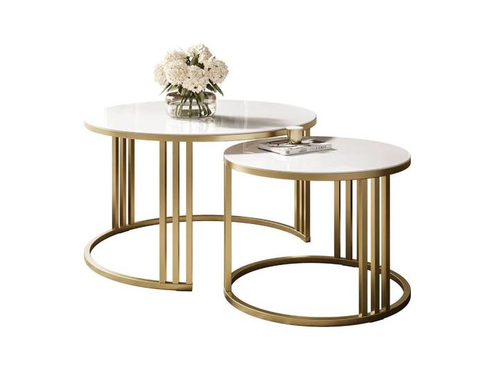 COUCHTISCH 2in1 LORI GLASS gebürstetes Gold, gebürstetes Gold / weißes Glas