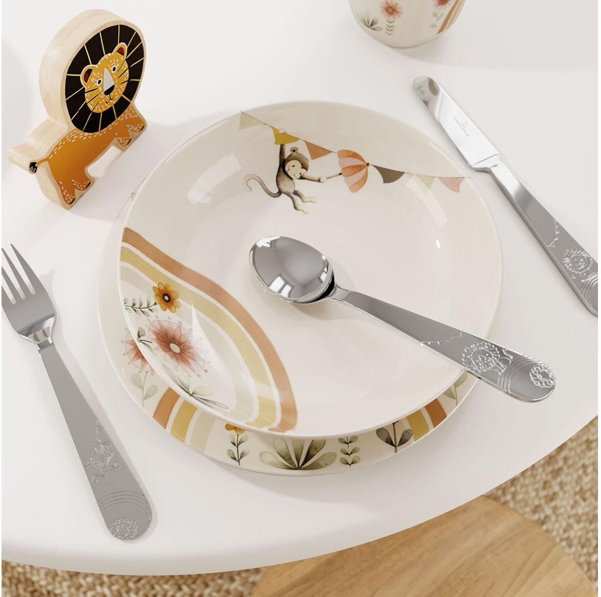 Kinderbesteck VILLEROY & BOCH "Roar Lion", Kinder, silber (silberfarben), Edelstahl, Essbesteck-Sets Kinderbesteck silberfarben Einheitsgröße