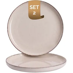 2 x palmer Antigo Teller flach im Set, Porzellan, Ø  19 cm,  für Brotzeit, FrühStück o. als Kuchenteller, stapelbar, spülmaschinenfest