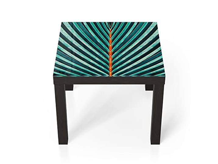 DEQORI Glastisch schwarz klein 55x55 cm Motiv Palmenblatt-Streifen ausgefallener Beistelltisch aus Glas Hochglanz Couchtisch fürs Wohnzimmer moderner Couch Tisch mit Design