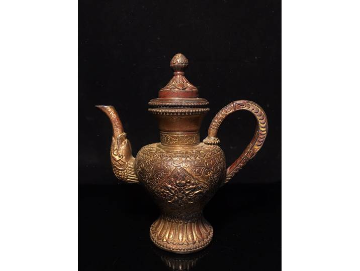 8 Collection de temple tibétain vieux Bronze cinabre boue or motif animal bouilloire théière pot caché ornement maison de ville exorcisme