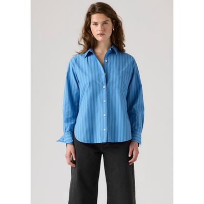 Jeansbluse LEVI'S "HARLIE BOYFRIEND SHIRT", Damen, Gr. S (36), telma stripe parisian blau poplin, Web, Obermaterial: 100% Baumwolle, relaxed fit Po-bedeckend, 2-Knopf-Manschette, Blusen Jeansbluse, mit Brusttasche