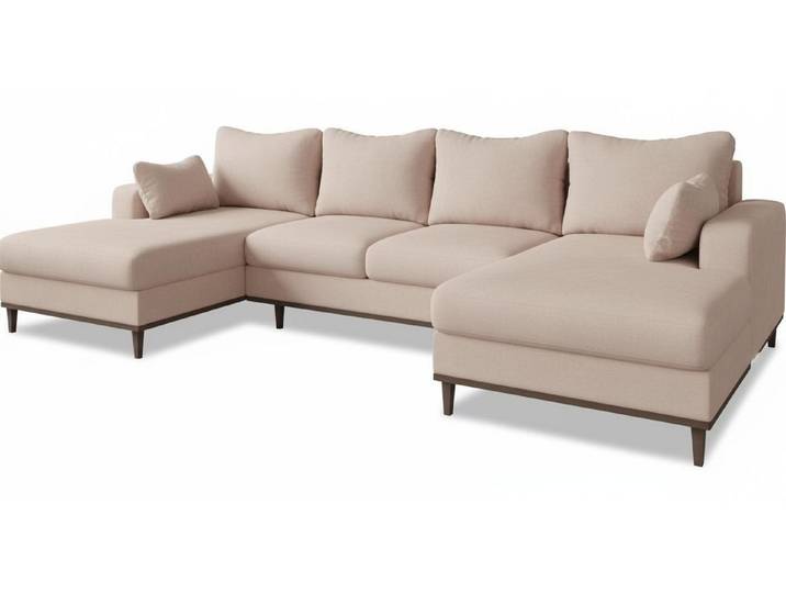 Xlmoebel Ecksofa Beiges U-förmiges Ecksofa großes Stoffsofa luxuriöses Wohnzimmer, 1 Teile, Luxuriöses Design