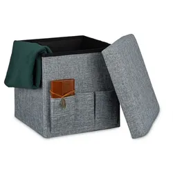 Relaxdays Faltbarer Sitzhocker mit Taschen Leinen Grau