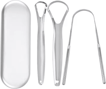 Inspire Essentials PureSteel Metal Tongue Scraper Cleaner Set 4pcs Silver