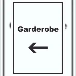 HB-Druck Garderobe Schild mit Text Richtungspfeil links Kleidung aufbewahren hochkant A1 (594x841mm)