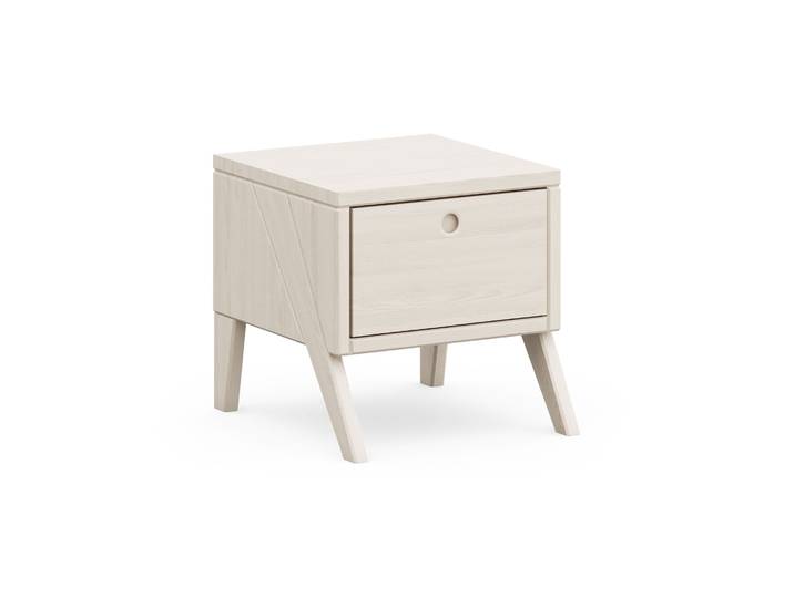 Naturwohnen Nachttisch Massivholz 40x40x46cm Natürlich Weiß lasiert Serie Vireo Schublade mit Soft Close mit bioola® colour veredelt