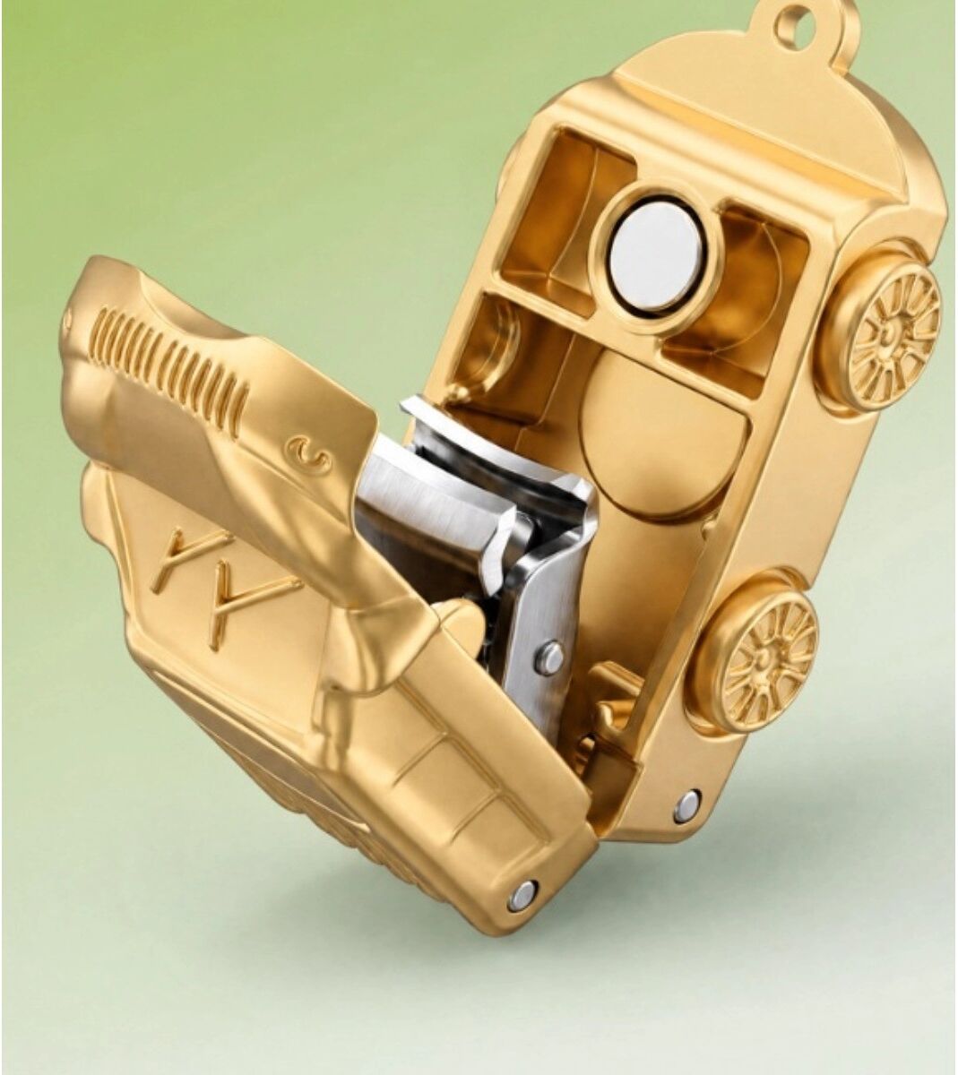 INF Mini Nagelknipser im Auto-Design mit Magnet – 4CR13 Edelstahl, Klappbar, Mit eingebauter Feile und Kühlschrankmagnet Grau
