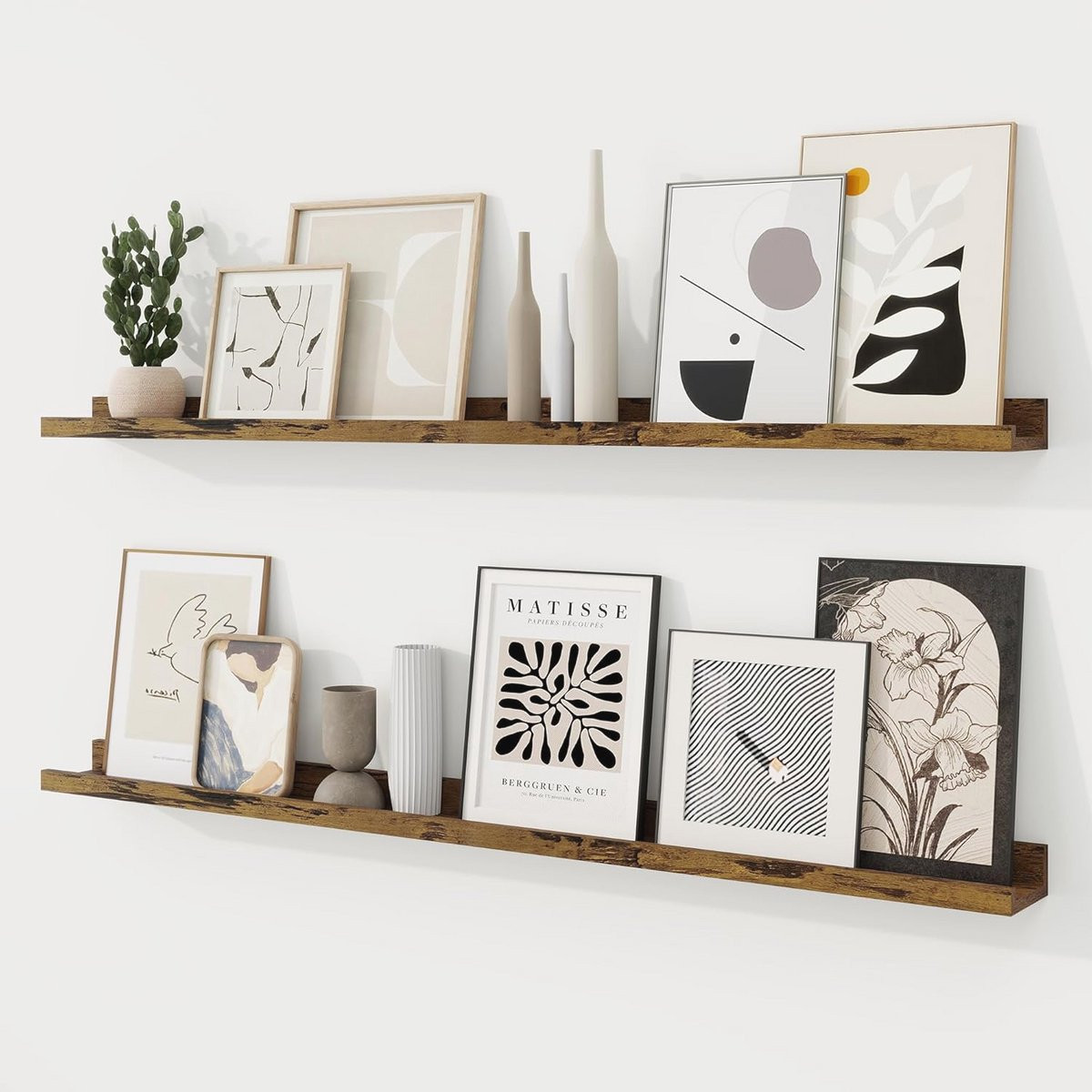 Set van 2 Zwevende Wandplanken van 122 cm voor wanddecoratie in de woonkamer, slaapkamer, badkamer of keuken