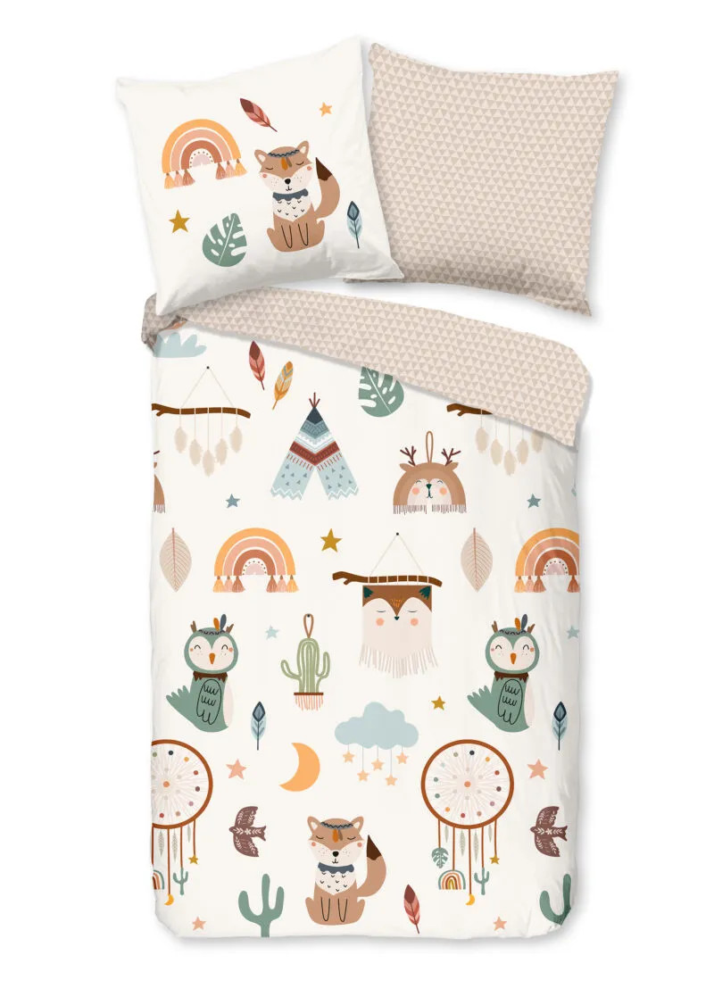 Good Morning Kinderdekbedovertrek tipi-tenten boho - Zand - 135 x 200 cm - Katoen
