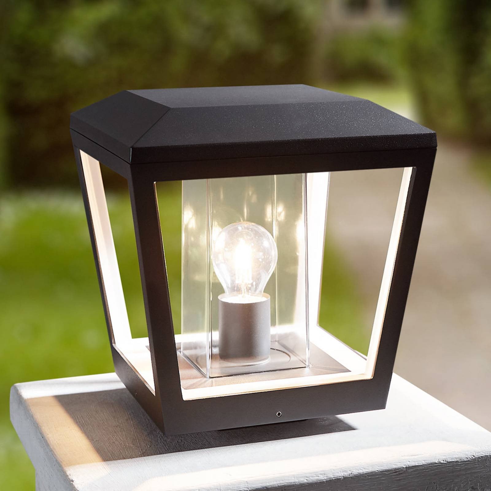 Lucande Dunia dimbare sokkellamp voor tuin en terras, zwart of grijs, aluminium en metaal