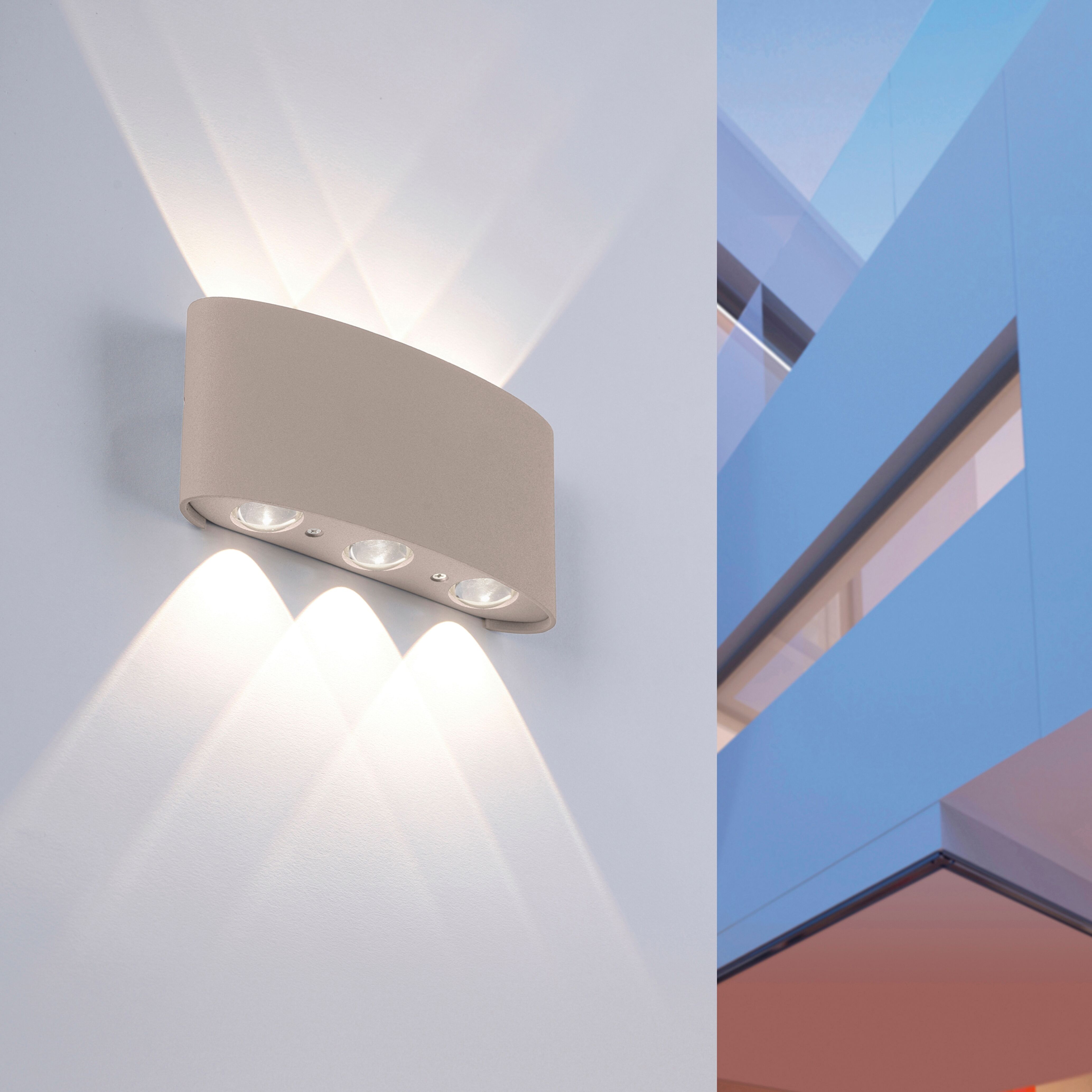 PAUL NEUHAUS LED Wandleuchte "CARLO", beige (sand), 6, H: 8cm, 1 Stk., Leuchten, IP54, Für Innen und Außen, Lichtstrahl nach oben und unten, LED Wandleuchte