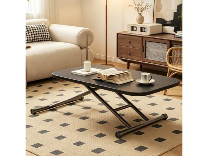 Höhenverstellbarer rollbarer Couchtisch,vielseitig,verstärkt und standfest Couchtisch verdickte Platten&verstärkte Halter mit hoher Tragkraft,abgerundete Kanten verhindern Stöße(Black,35.4x23.6 )