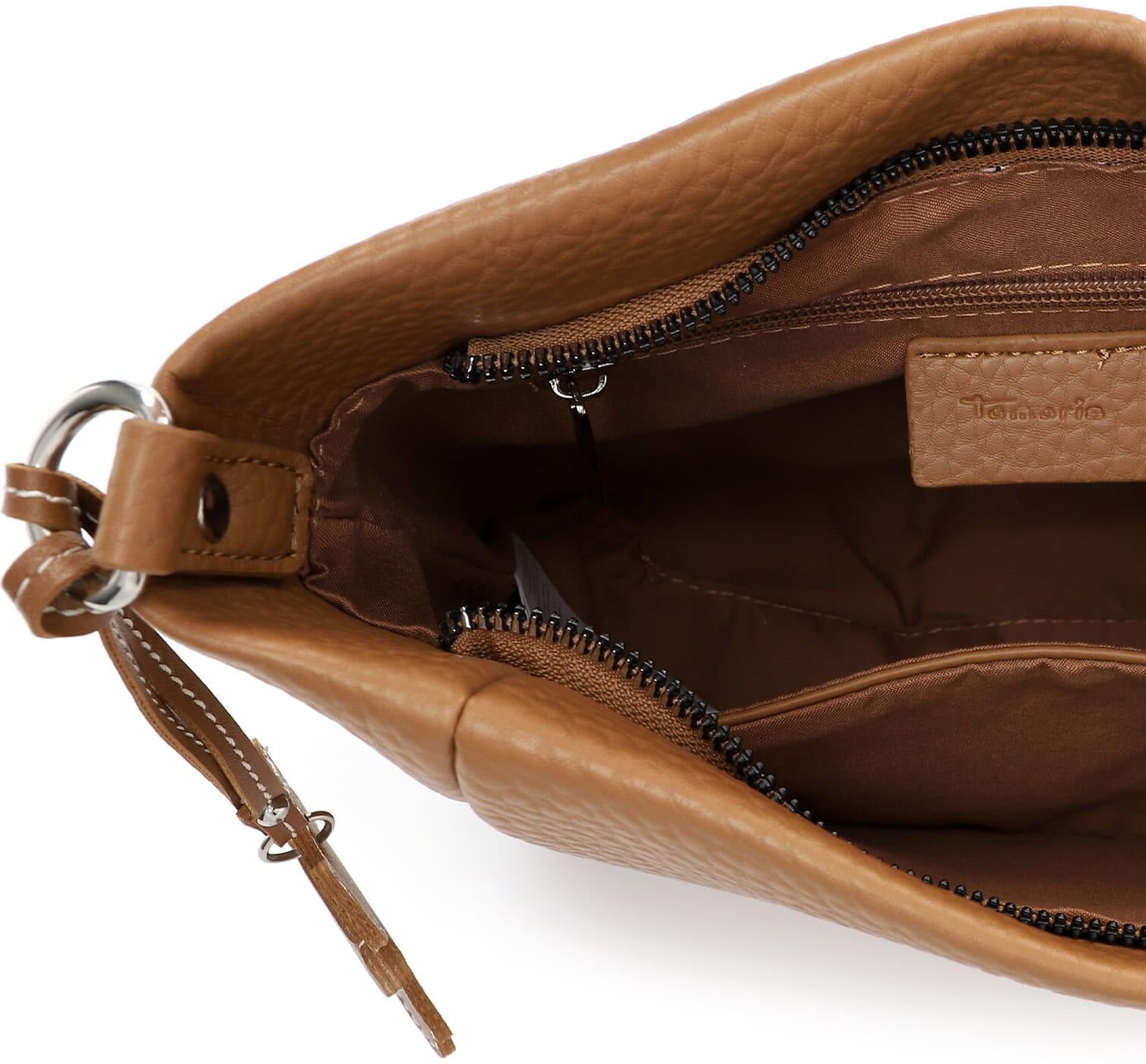 Umhängetasche TAMARIS "Umhängetasche TAS Katrina", Damen, Gr. B/H/T: 29cm x 28cm x 5cm 0, gelb (sahara 920), Polyester, Taschen Umhängetasche