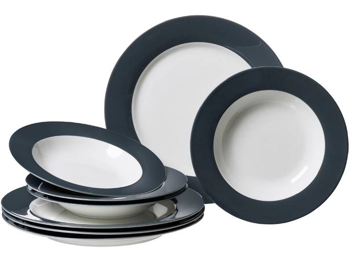Tafelservice RITZENHOFF & BREKER Doppio , grau (anthrazit), 8 Stk., Porzellan, Geschirr-Sets, Tafelservice, Teller Set, Geschirr-Set