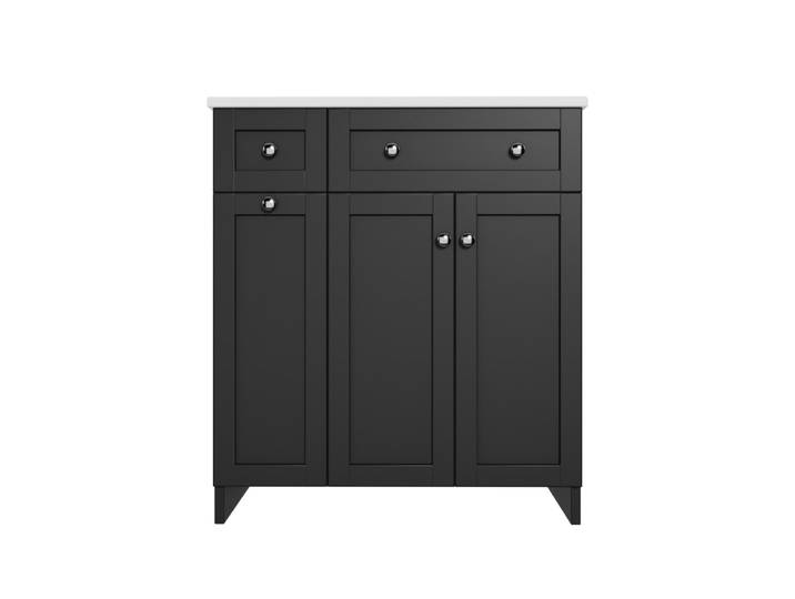 Meuble sous-vasque 76 cm noir avec vasque céramique et tiroirs