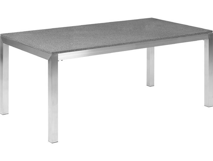 BELIANI Gartentisch Schwarz/Silber Granit Edelstahl 180 x 90 cm Poliert Modern Outdoor