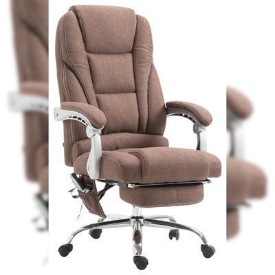 Décoshop26 - Ergonomischer Bürostuhl mit Massagefunktion ausziehbarer Fußstütze braunem Stoffbezug und Metallarmlehnen 10_0006992 10_0006992