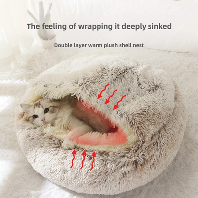 ModernMart Winter Plush Pet Bed, Semi Enclosed Cat & Dog Nest With Warm Comforter For Autumn Winter green Plush 50x50cm