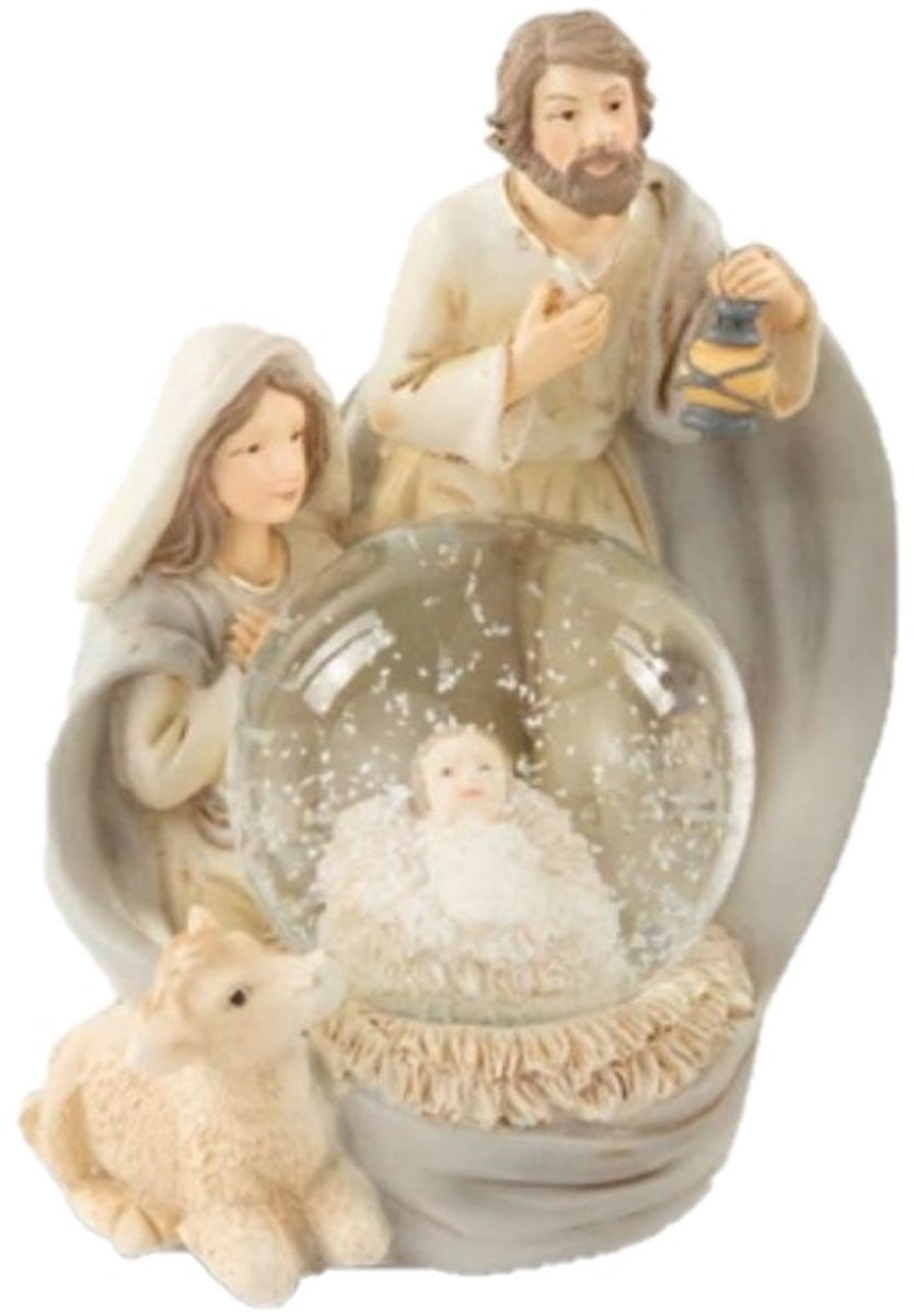 Sneeuwbol Heilige Familie met Jozef, Maria & Jezus – 11 cm – Polyresin