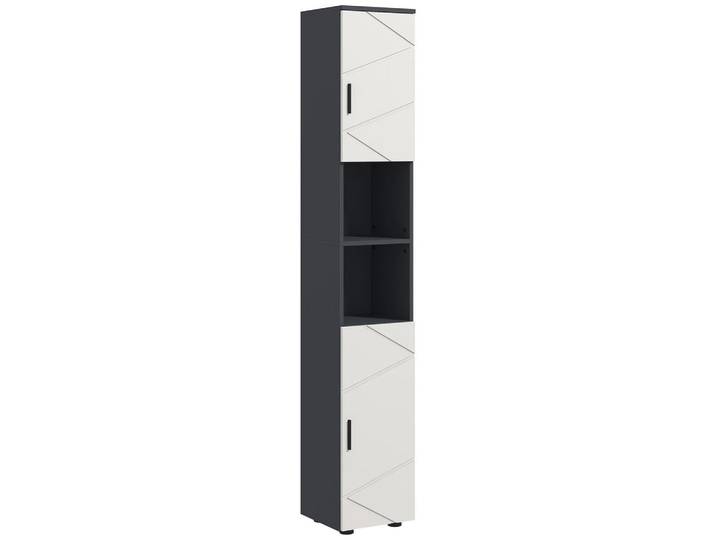 ComfortXL Hochschrank De-08483 mit verstellbaren Regalen Hellgrau, Dunkelgrau, 30x183x30 cm, Badezimmer, Badmöbel, Hochschränke