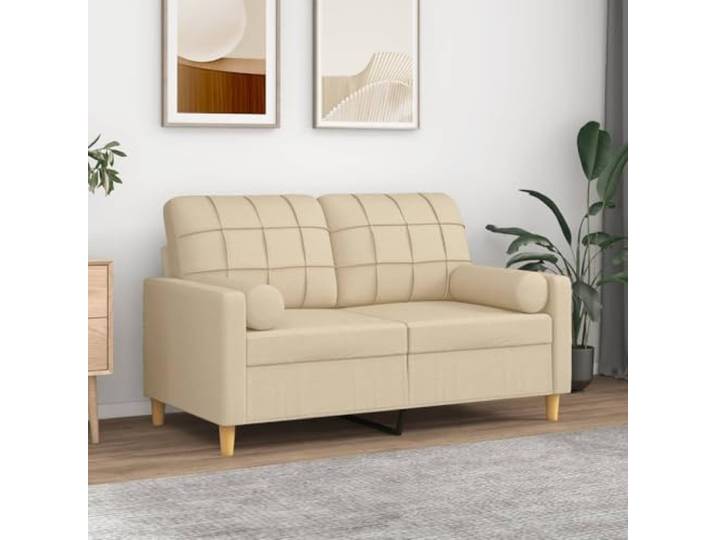 HEFZGDB Modernes 2-Sitzer-Sofa mit Zierkissen in Creme 120 cm Stoffbezug atmungsaktiv langlebig Metallgestell abnehmbare Bezüge Komfort Sitzgruppe Polstermöbel