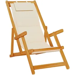 vidaXL Strandstuhl mit Armlehnen Klappbar Creme Akazienholz Textilene