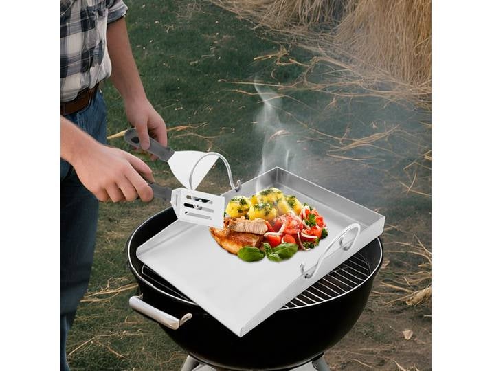 Plaque de gril rectangulaire, plaque de barbecue avec poignées amovibles, plaque de gril en acier inoxydable