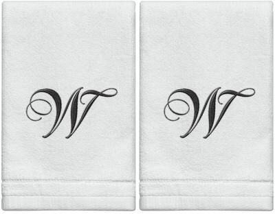 Creative Labs Scents White Monogrammed Initial Fingertip Towels with Black Embroidery