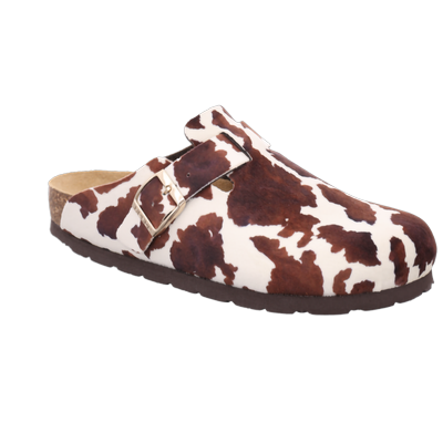 Clog ROHDE "Alba", Damen, Gr. 40, braun (braun, kuh), Textil, gemustert, Schuhe Clog, Hausschuh, Mule mit allover Kuhflecken Muster