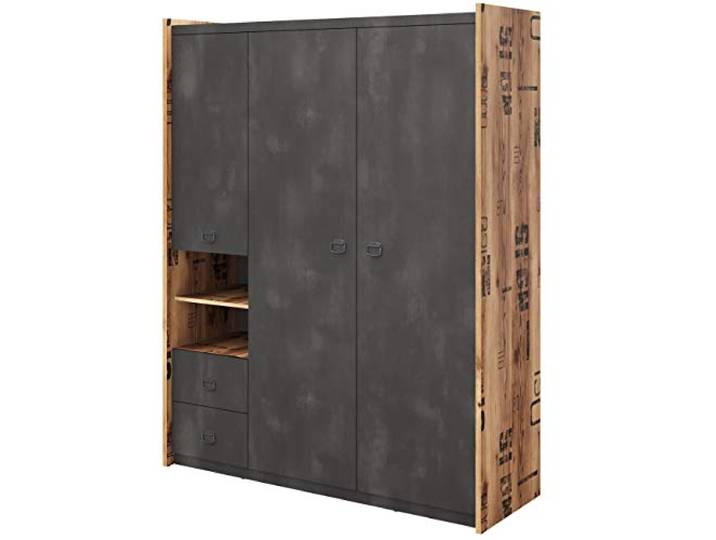 Furniture24 Kleiderschrank Fargo FG01 Schrank Drehtürenschrank 3 Türiger Jugendzimmerschrank mit Kleiderstange und Einlegeboden