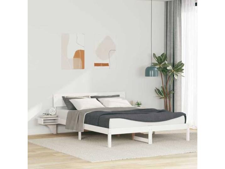 YUTAASU Bettrahmen mit Kopfteil Weiß 150 x 200 cm Massives Kiefernholz Plattform-Bettgestell, Einfache Montage, Pflegeleicht, Modernes Design