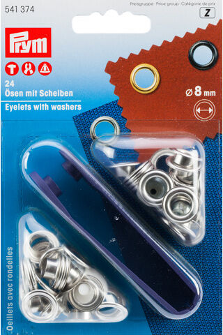 Prym Nähfrei-Ösen mit Scheiben, Größe: 8 mm Ø, Inhalt: 24 Stück