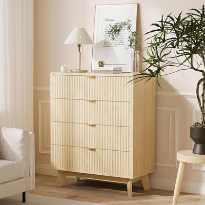 Garvee Mid-Century Fluted 3/4/5-Drawer Dresser, Natural Wood Chest of Drawers