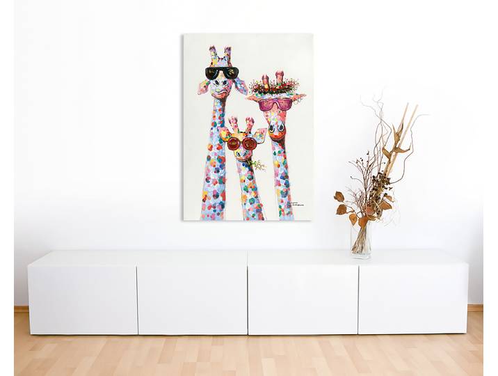 Leinwandbild Giraffen am Morgen Mischgewebe Multicolor 75 x 100cm