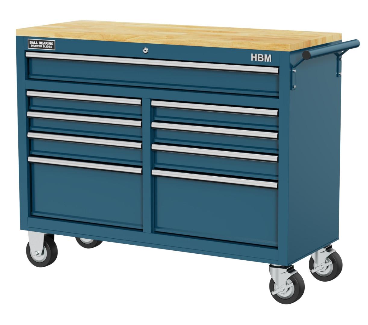 HBM Werkzeugwagen, Werkbank mit Holzarbeitsplatte 117 cm, blau