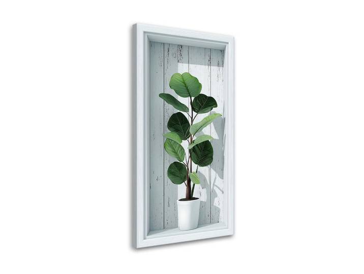 Feeby Leinwandbild Grüne Blätter in einer 3D-Vertiefung 50x100cm, Weiß, Baum/Pflanze/Natur, Rechteckig, 50x100 cm, Bilder & Rahmen, Bilder, Leinwandbilder