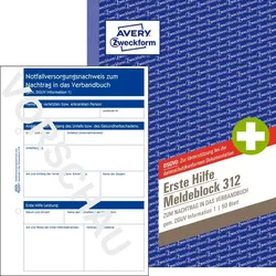 AVERY Zweckform Erste Hilfe Meldeblock Formularbuch 312 - 1 x 50 Blatt
