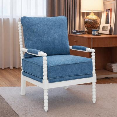 "27"" Polyester Blend Spool Accent Chair with Turned Wood Frame and Plush Foam Padding and Spool-Turned Arms and Legs"