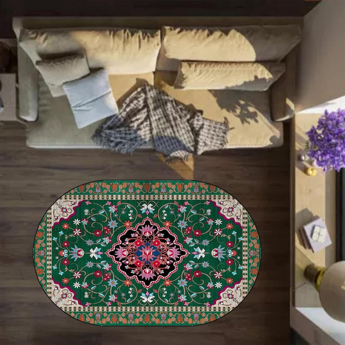 Ovaal Vloerkleed met Bloemenmotief - Rood