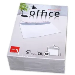 Briefhülle Office C6 ohne Fenster, Haftklebung, 80g/m2, weiß, 100 Stück