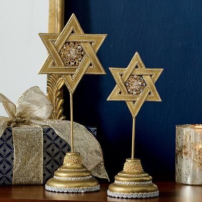 "Gilded Star Of David Pedestals - 14"" H - Grandin Road"