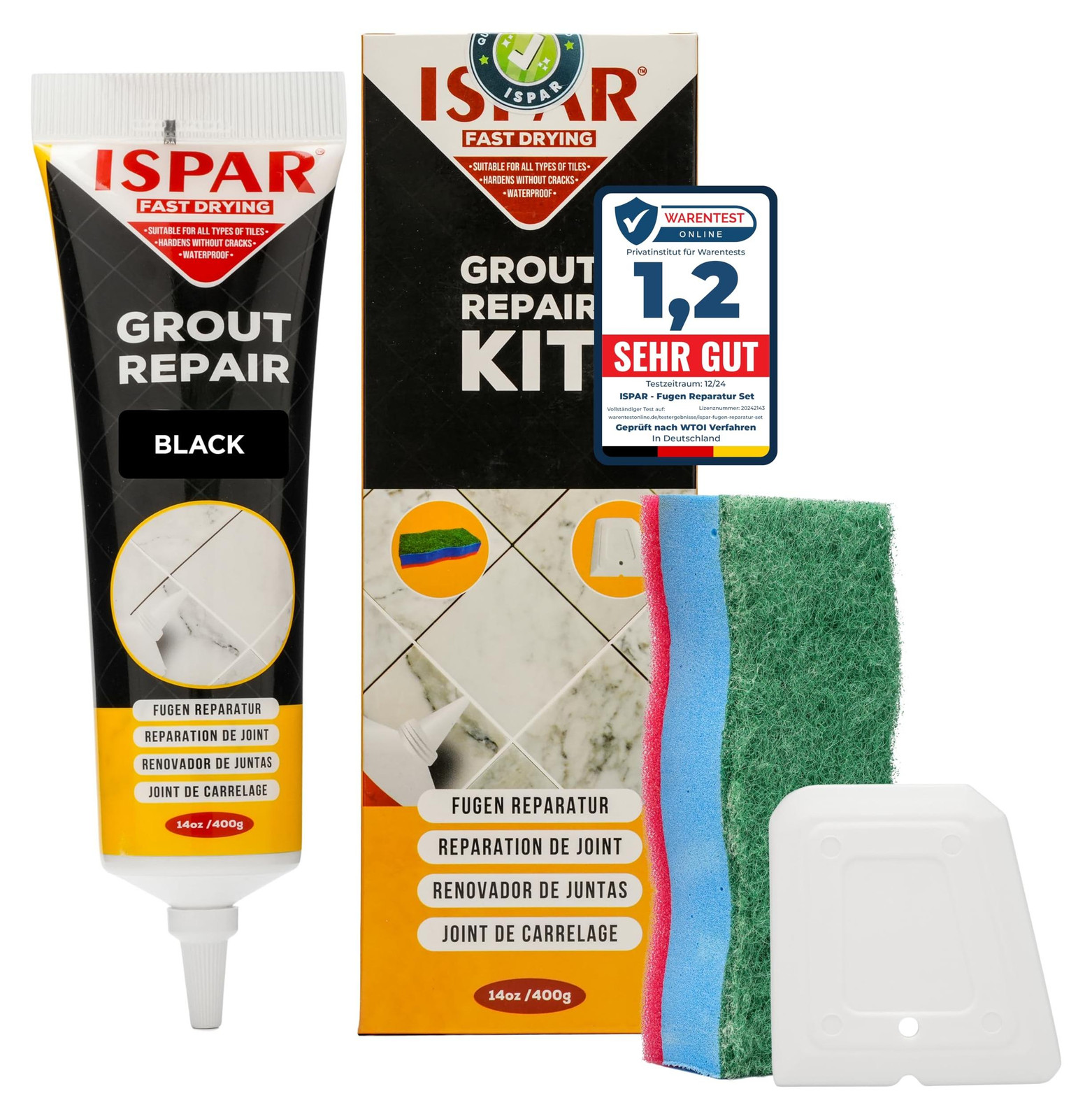Voegenreparatie zwart voor badkamer inclusief spatel en spons, 400 g