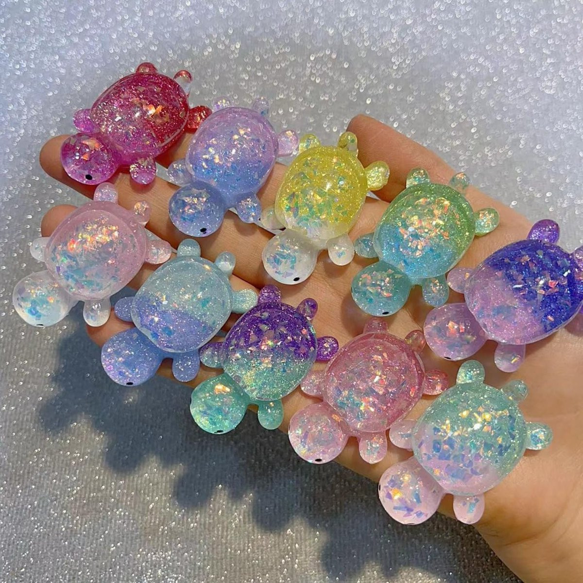 Set van 10 fluorescente schildpad beeldjes met luminous kristallen voor tafeldecoratie