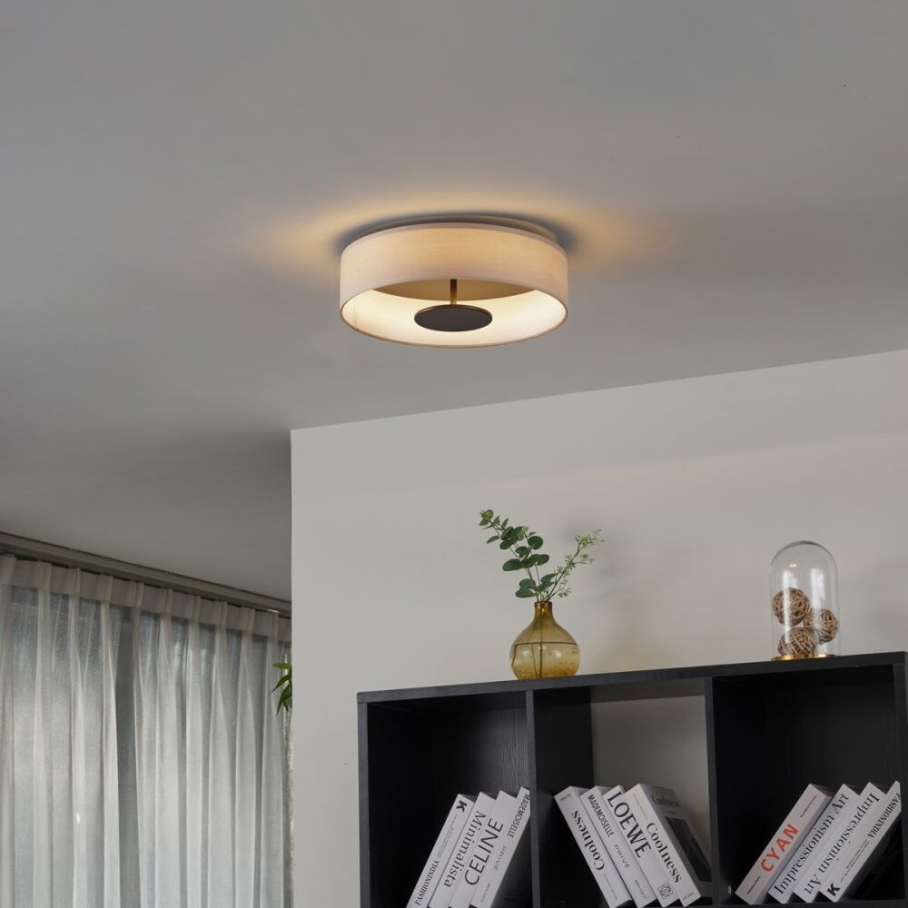 QAZQA Plafón moderno tela beige led regulable