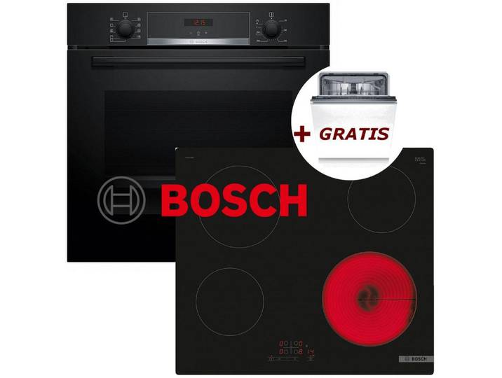 BOSCH Backofen-Set Herdset Bosch Autark + Kochfeld +Gratis Spülmaschine Vollintegriert, mit 1-fach-Teleskopauszug